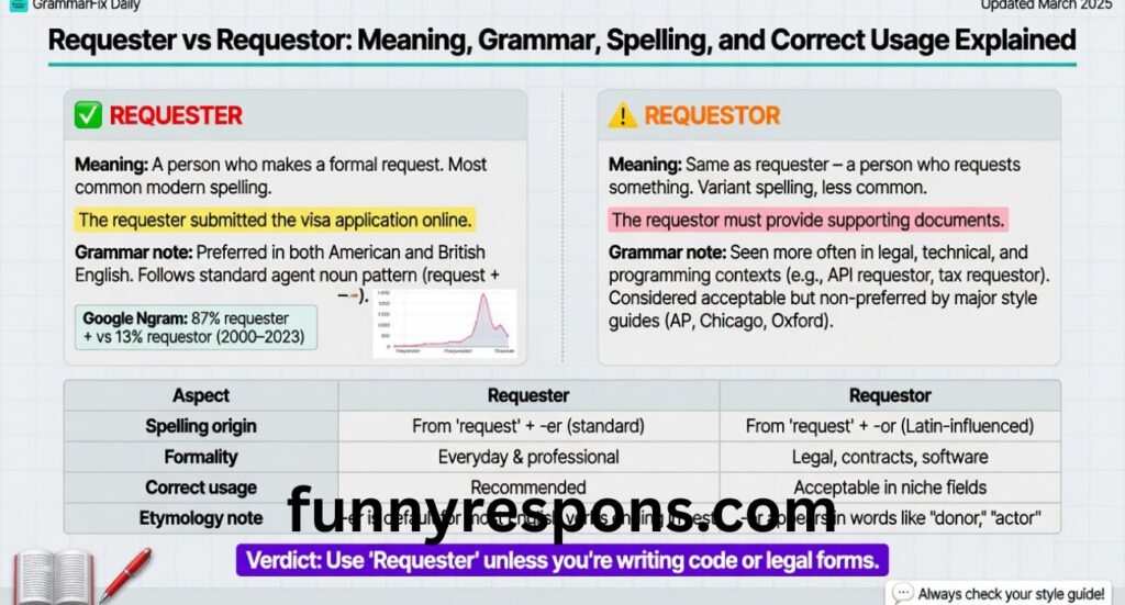 Requester vs Requestor: Meaning, Grammar, Spelling, and Correct Usage Explained